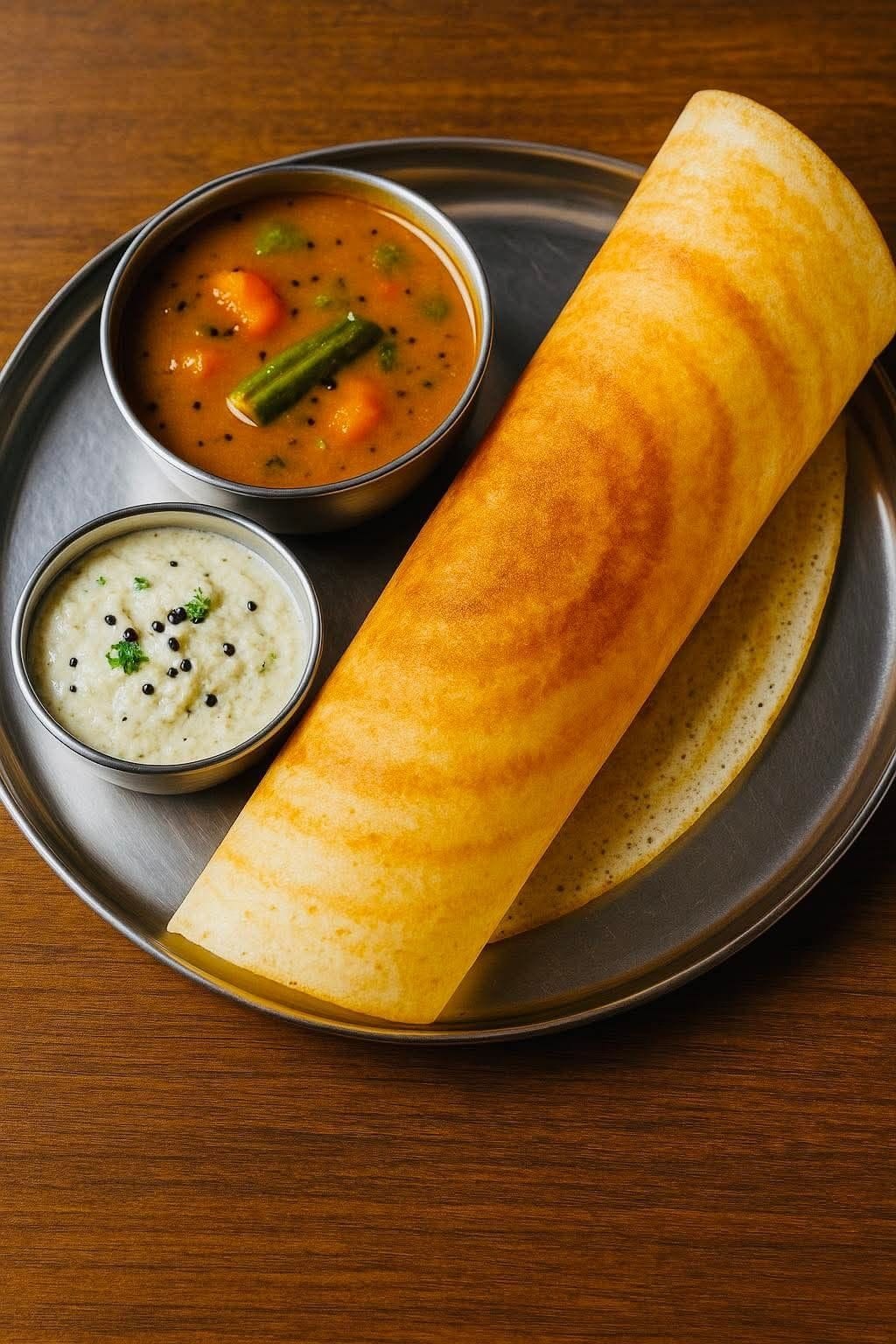 Breakfast at Infinity Space PG, Yeshwanthpur — masala dosa with sambar and coconut chutney